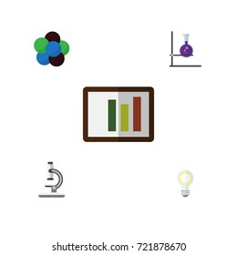 Flat Icon Science Set Of Flask, Lightbulb, Glass And Other Vector Objects.  