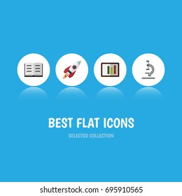 Flat Icon Science Set Of Glass, Spaceship, Lecture And Other Vector Objects. Also Includes Book, Lecture, Column Elements.