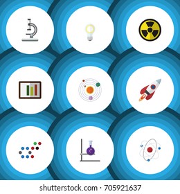 Flat Icon Science Set Of Glass, Orbit, Flask And Other Vector Objects. Also Includes Optical, Engine, Tube Elements.