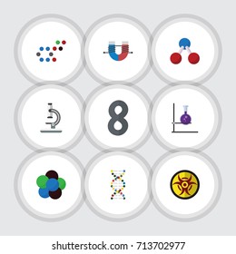 Flat Icon Science Set Of Molecule, Nuclear, Glass And Other Vector Objects. Also Includes Test, Water, Risk Elements.