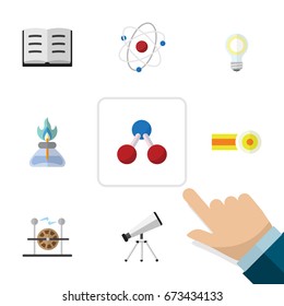 Flat Icon Science Set Of Scope, Lightbulb, Chemical And Other Vector Objects. Also Includes Water, Lecture, Atom Elements.