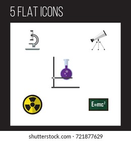 Flat Icon Science Set Of Scope, Irradiation, Flask And Other Vector Objects. Also Includes Optical, Theory, Relativity Elements.