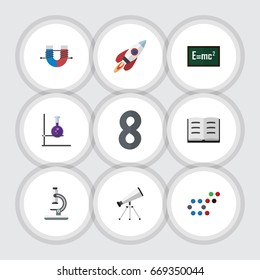 Flat Icon Science Set Of Theory Of Relativity, Lecture, Molecule And Other Vector Objects. Also Includes Test, Magnet, Oxygen Elements.