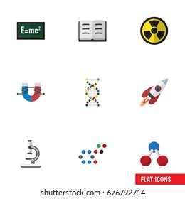 Flat Icon Science Set Of Theory Of Relativity, Nuclear, Attractive Force And Other Vector Objects. Also Includes Dangerous, Oxygen, Microscope Elements.