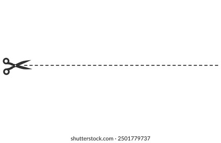 Flat icon of scissor cutting line isolated on white background.