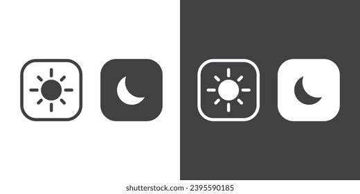 Flat icon of Screens mode, Day and night, dark and light modes icon vector. Screen brightness and contrast level control icons. Dark mode switch. Vector Illustration