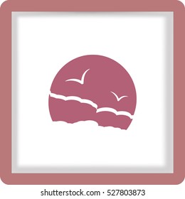 Flat icon. Sea and sky. Birds fly in the sky. Sunny resort.