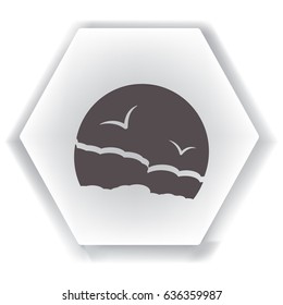 Flat icon. Sea and sky. Birds fly in the sky. Sunny resort.