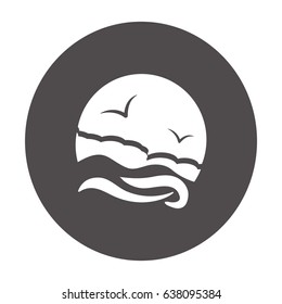 Flat icon. Sea and sky. Birds fly in the sky. Sunny resort.
