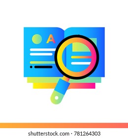 Flat icon Search of knowledge. Online education, e-learning. Material design icon suitable for print, website and presentation