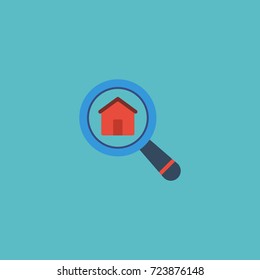 Flat Icon Search Real Estate Element. Vector Illustration Of Flat Icon Magnifier Isolated On Clean Background. Can Be Used As Search, Property And House Symbols.