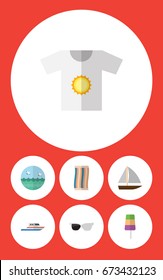 Flat Icon Season Set Of Boat, Wiper, Spectacles And Other Vector Objects. Also Includes Boat, Cloth, Ship Elements.