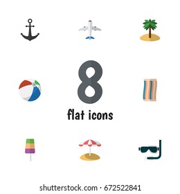 Flat Icon Season Set Of Sphere, Wiper, Coconut And Other Vector Objects. Also Includes Swimmer, Aircraft, Round Elements.