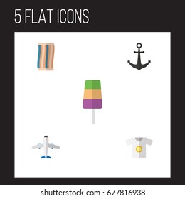 Flat Icon Season Set Of Sundae, Wiper, Clothes And Other Vector Objects. Also Includes Sun, Cream, Sundae Elements.