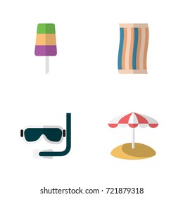 Flat Icon Season Set Of Sundae, Wiper, Scuba Diving And Other Vector Objects. Also Includes Towel, Sundae, Diving Elements.