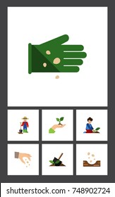 Flat Icon Seed Set Of Seed, Care, Man And Other Vector Objects. Also Includes Glove, Hand, Soil Elements.
