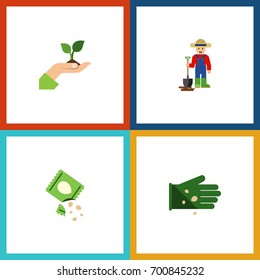 Flat Icon Seed Set Of Glove, Packet, Man And Other Vector Objects. Also Includes Hand, Seed, Man Elements.