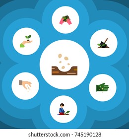 Flat Icon Seed Set Of Glove, Seed, Plant And Other Vector Objects. 