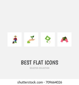 Flat Icon Seed Set Of Man, Care, Packet And Other Vector Objects. Also Includes Man, Glove, Farmer Elements.