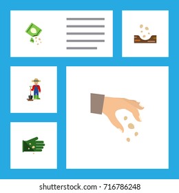 Flat Icon Seed Set Of Man, Packet, Sow And Other Vector Objects. Also Includes Sow, Farmer, Plant Elements.