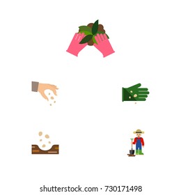 Flat Icon Seed Set Of Man, Seed, Plant And Other Vector Objects. Also Includes Sow, Hand, Plant Elements.