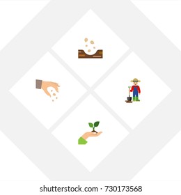 Flat Icon Seed Set Of Man, Sow, Seed And Other Vector Objects. Also Includes Soil, Care, Shovel Elements.