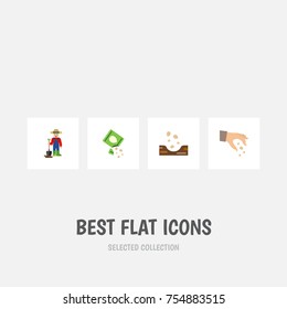 Flat Icon Seed Set Of Man, Seed, Sow And Other Vector Objects. Also Includes Shovel, Seed, Man Elements.