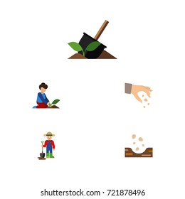 Flat Icon Seed Set Of Sow, Florist, Man And Other Vector Objects. 