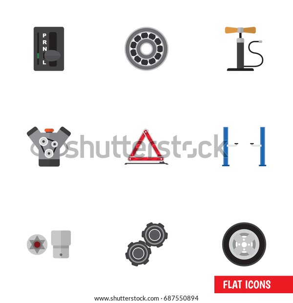 Flat Icon Service Set Of Brake Disk, Motor,\
Wheel Pump And Other Vector Objects. Also Includes Jack, Emergency,\
Carrying Elements.