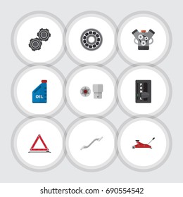 Flat Icon Service Set Of Coupler, Warning, Petrol And Other Vector Objects. Also Includes Coupler, Belt, Turnscrew Elements.