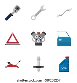 Flat Icon Service Set Of Lifting, Muffler, Coupler And Other Vector Objects. Also Includes Stop, Part, Motor Elements.