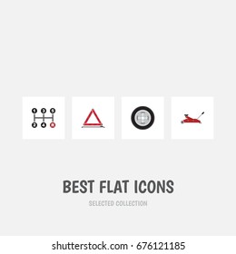 Flat Icon Service Set Of Tire, Warning, Carrying And Other Vector Objects. Also Includes Stop, Wheel, Warning Elements.