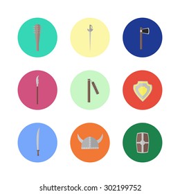 flat icon set 9 - medieval weapon and armor