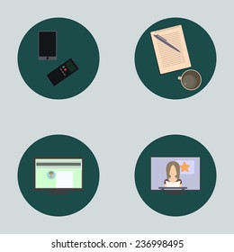 Flat icon set about media, business, news icons