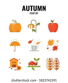 Flat icon set of autumn season concept. icons set1