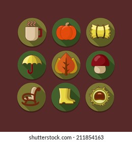 Flat icon set in autumn style