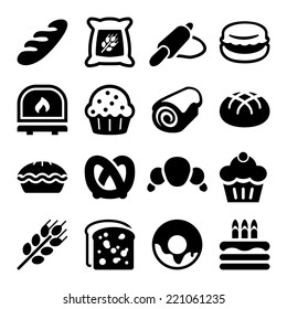 flat icon set for bakery, isolated, black color