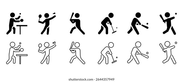 Flat icon set of ball Sports, Sports people icons with ball, basketball, volleyball, beach volleyball, squash, handball and bowling vector illustration in transparent background. Sport icon set.