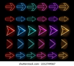 Flat icon set big neon arrows, modern simple abstract, cursors pointers and direction buttons
