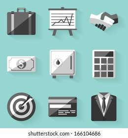 Flat icon set. Business. White style