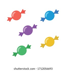 Flat icon set of candies isolated on white background. Vector illustration.