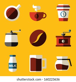 Flat icon set. Coffee