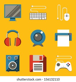 Flat icon set. Computer