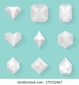 Flat Icon Set. Diamond. White Style