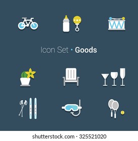 Flat icon set of different goods.