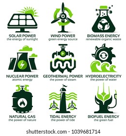 flat icon set for eco friendly alternative energy sources, the drop shadow contains transparencies, eps10