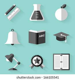 Flat icon set. Education. White style