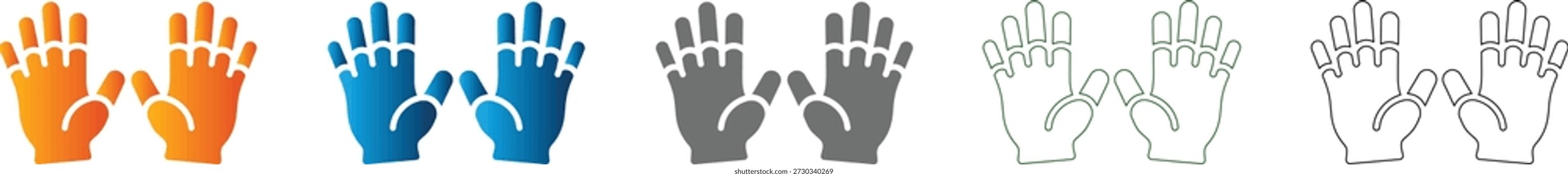 Ein flaches Symbolset mit einem Paar Händen, in einer schwarzen Vektorgrafik, einzeln auf sauberem, weißem Hintergrund.