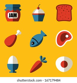 Flat icon set. Food