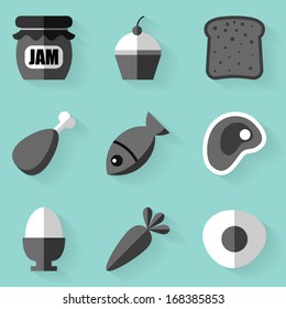 Flat icon set. Food. White style